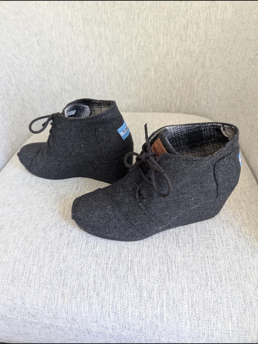 Toms Charcoal Lace-Up Wedge Booties